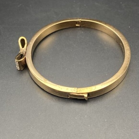 Kate Spade Bracelet Pave Stone Ready Set Bow Jeweled Bangle Gold Tone Layer 7" - Picture 7 of 9